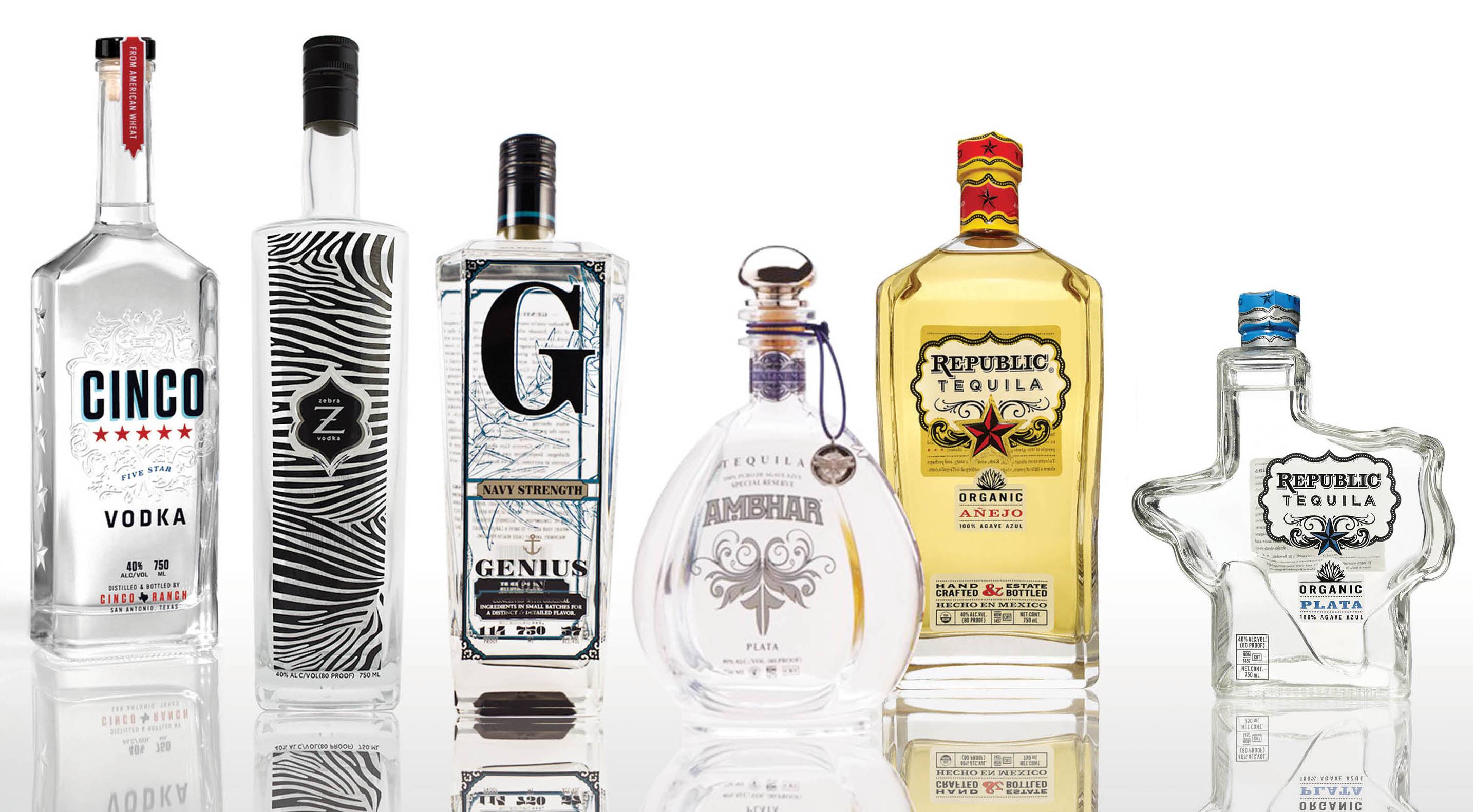Lineup of premium custom glass bottles for spirits